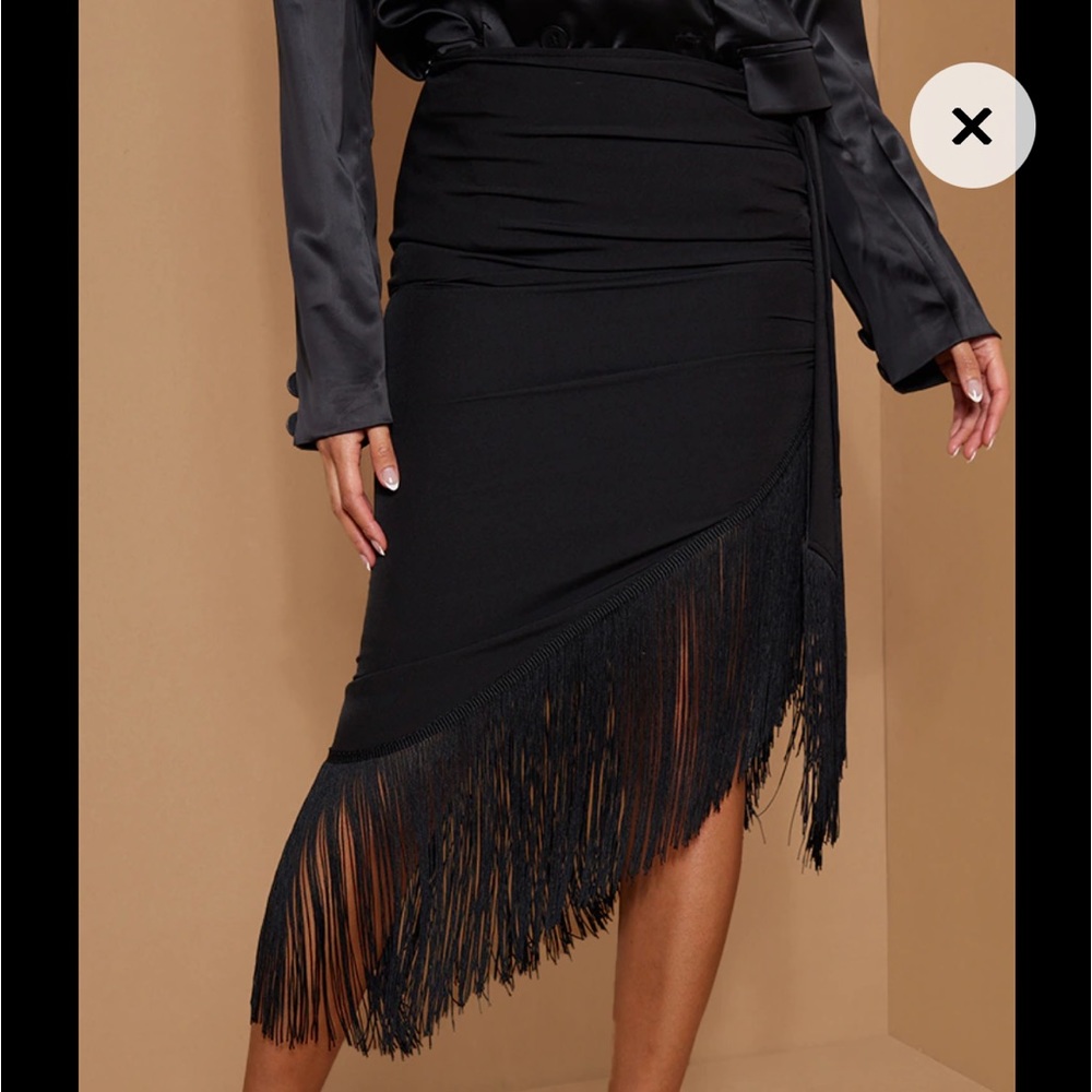 PrettyLittleThing black fringe skirt